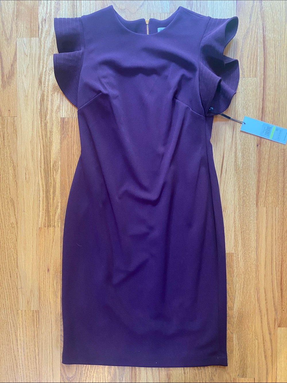 Calvin Klein Plum Ruffle-Sleeve Sheath Midi Dress